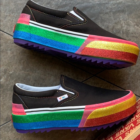 ••VANS CLASSIC SLIP ON S PLATFORMS GLITTER BLK/R W - Picture 14 of 16